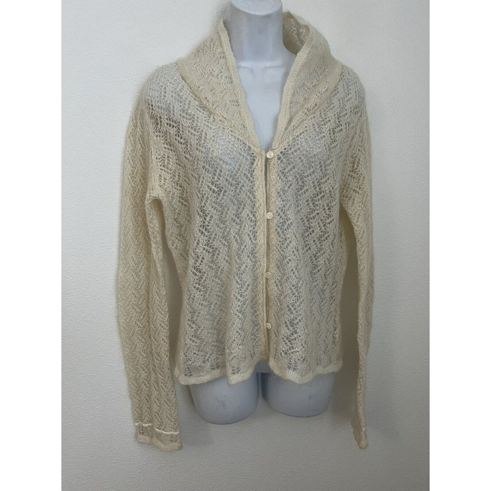 Victoria Secret Country Mohair Blend Knit sweater Cardigan Ivory M/L Grannycore